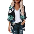thumbnail image 2 of Kimono Cardigan Green Tropical,Kimono Cardigans for Women Summer Floral Print Puff Sleeve Chiffon Tops Lightweight Loose Cover Up Casual Blouse Tops, 2 of 4