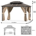 thumbnail image 7 of 10' x 13' Hardtop Aluminum Gazebo, Double Roof Outdoor Pergola with Sunshade Canopy, Netting & Curtains, Heavy Duty All-Weather Shelter for Patio, Garden, Deck, Poolside, Khaki, 7 of 7