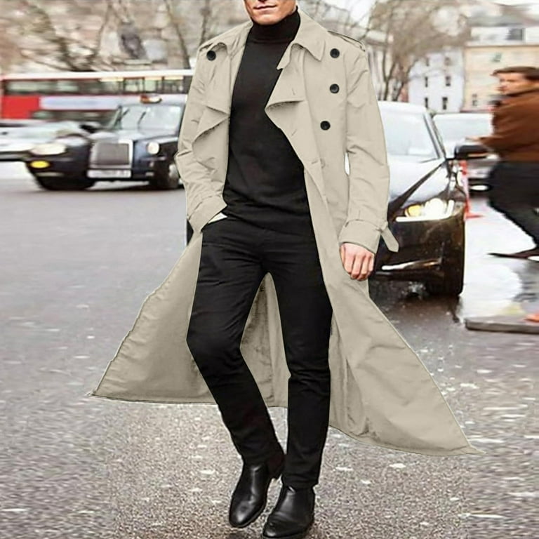 ジャケット・アウター MAXI-LENGTH DOUBLE BREASTED COAT HaHaHappy Mens Trench Coat Double Breasted Long Jacket Casual