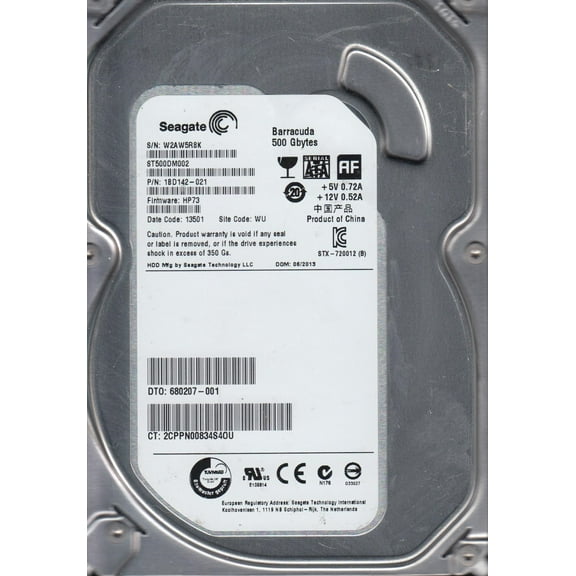 ST500DM002, W2A, WU, PN 1BD142-021, FW HP73, Seagate 500GB SATA 3.5 Hard Drive