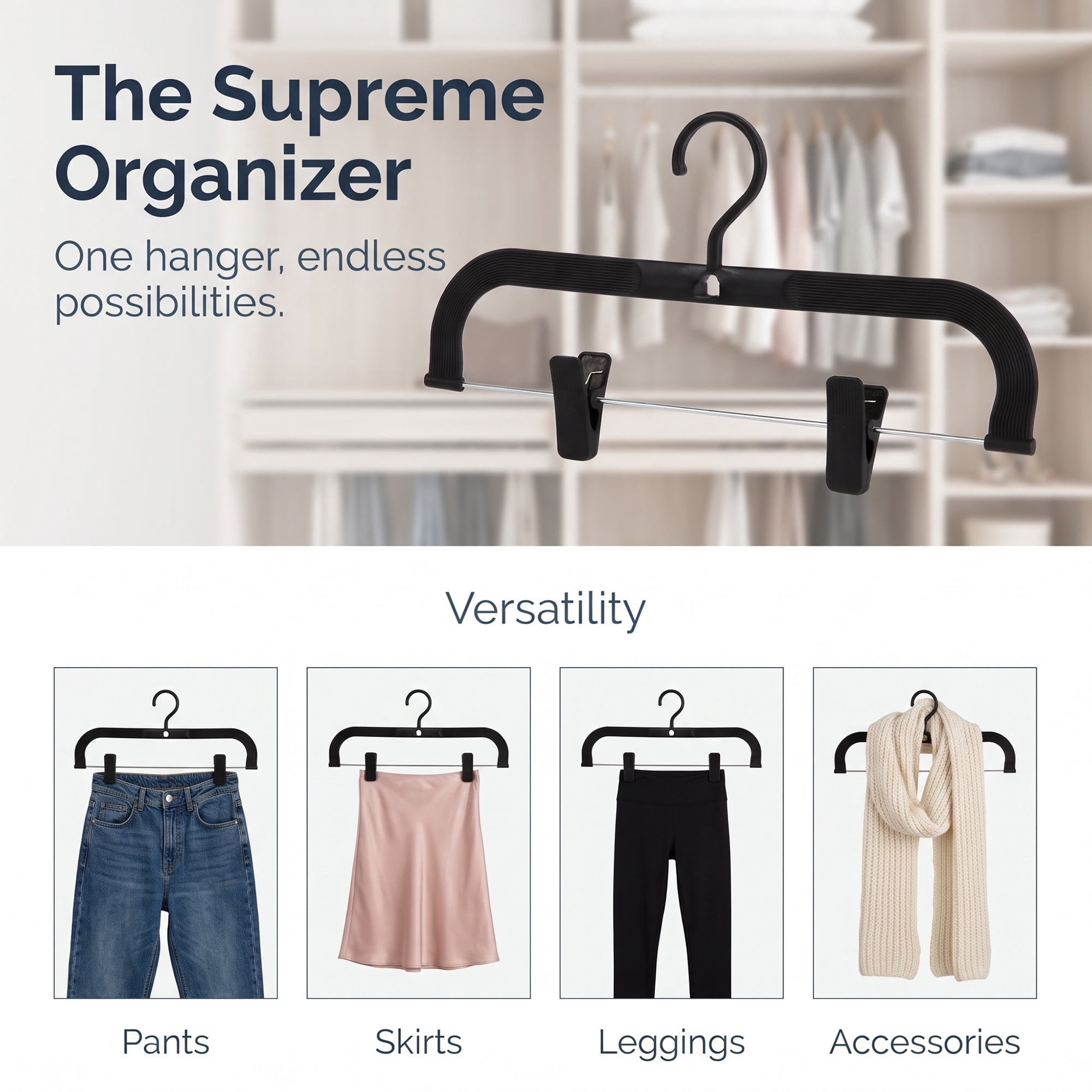 Unique Bargains 5Pcs Plastic Pants Space Saving Hangers Closet Organizer Black 13.8" x 7.1"