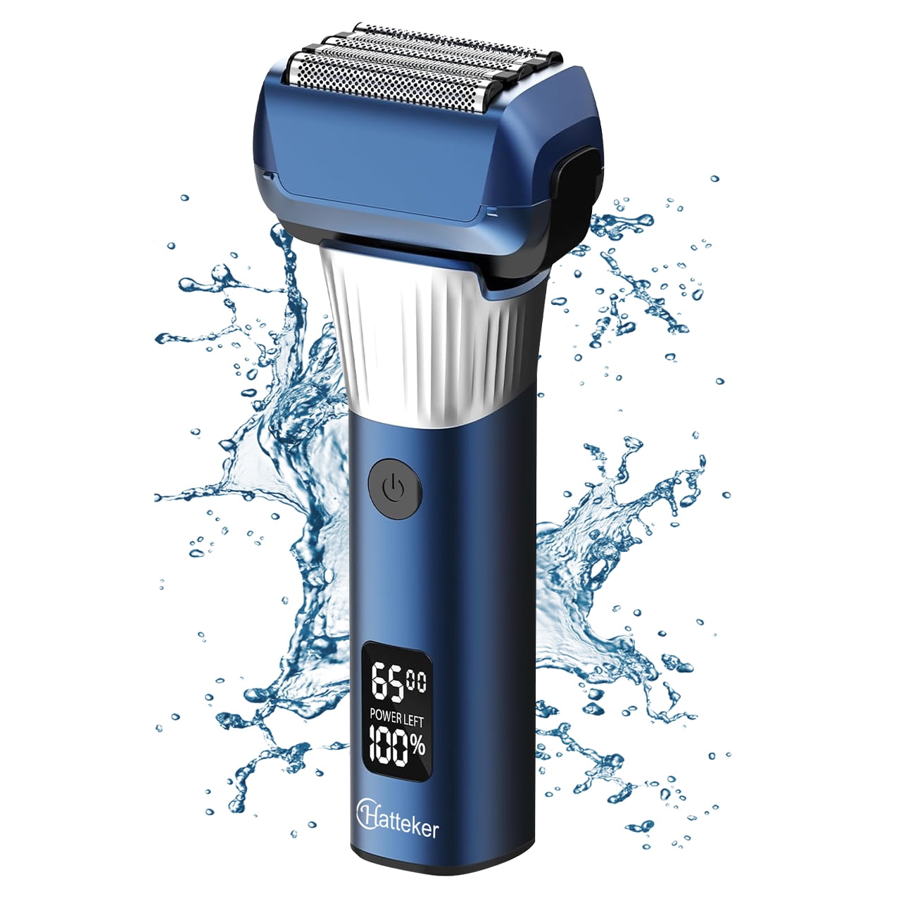 HATTEKER Electric Shaver Five-Head Mesh Shaver IPX6 Waterproof LED Display 2 Speed Settings Blue