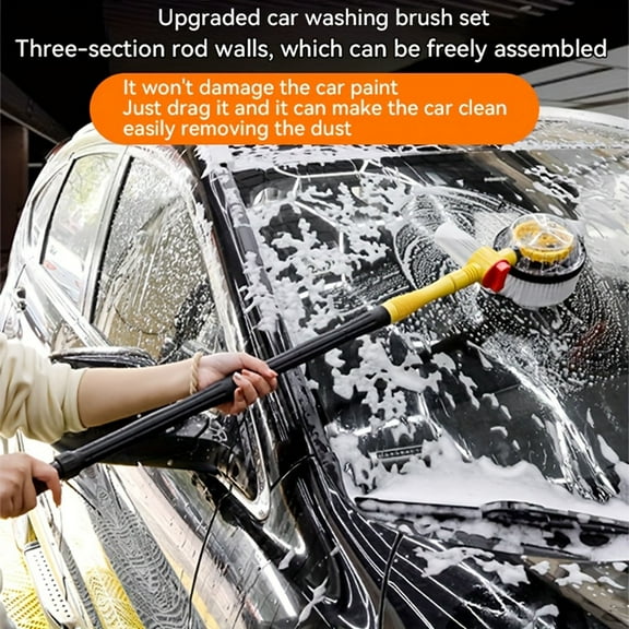 Auto Rotate Car Wash Brush with Soap Dispenser, Soft Microfiber Spinning Brush for Exterior Car Cleaning, Water Powered No-Scratch Bristles, Hose Attachment and Long Handle (47 inches)