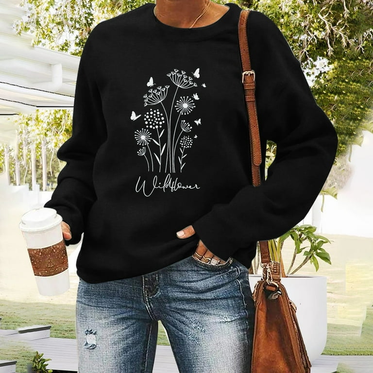 Clearance Fall Sweatshirts for Women Flower Graphic