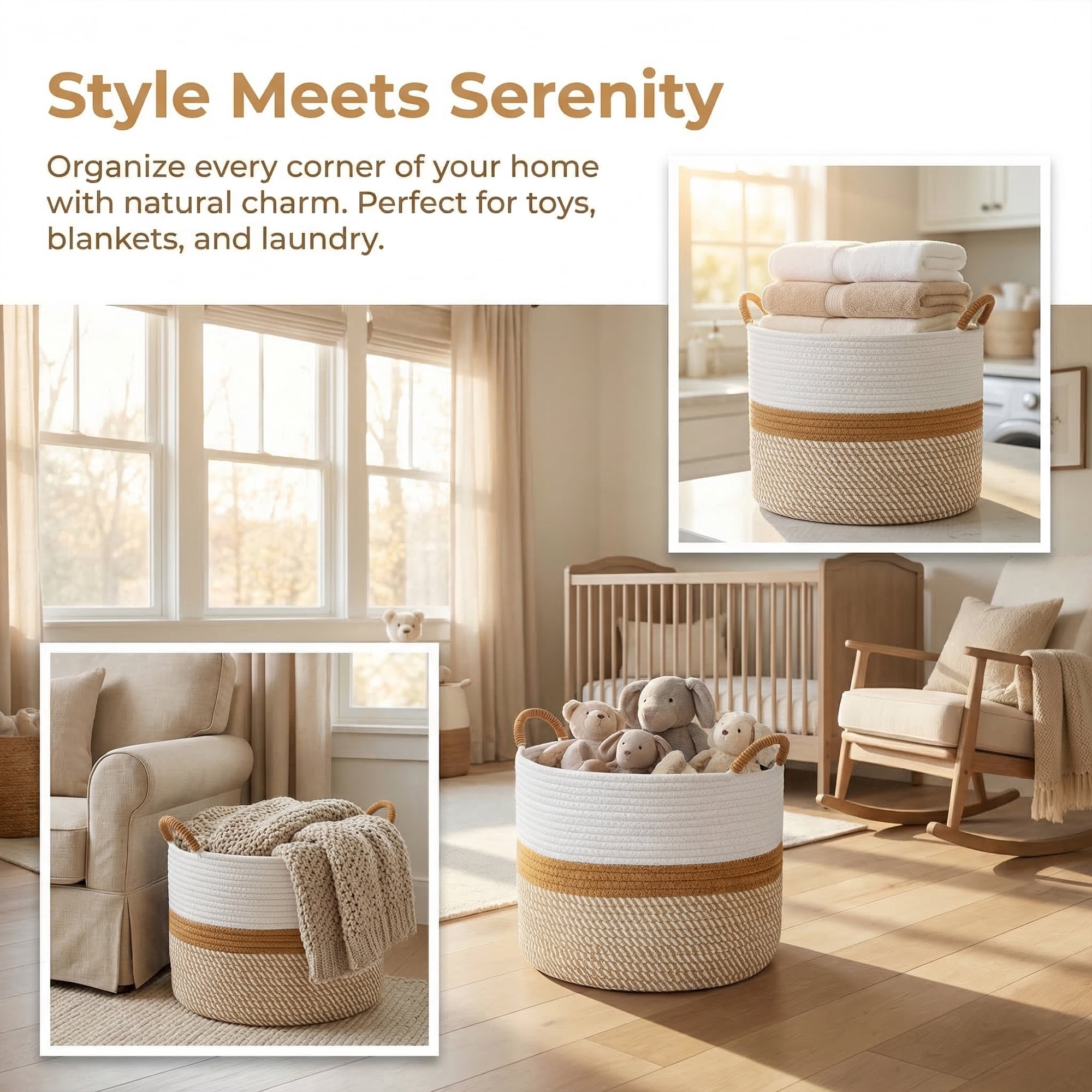 Unique Bargains Multiple Use Woven Storage Bin for Home White Coffee 15.7*15.7*11.8in