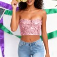 thumbnail image 3 of Sequin Tube Tops for Women Strapless Sparkly Glitter Bandeau Cropped Party Club Outfits Off Shoulder Blouses (Free Size, Pink), 3 of 7