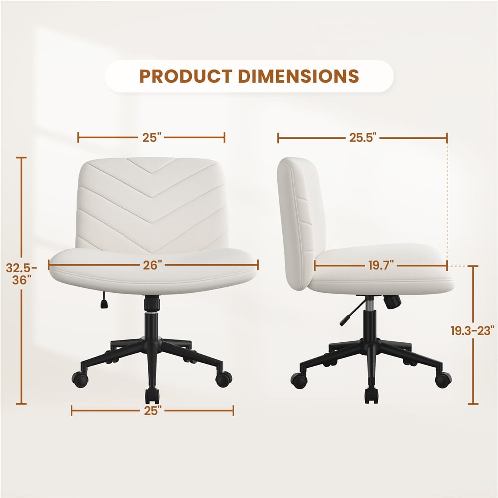Yaheetech Fabric Rolling Armless Home Office Chair with Extra Wide Seat, Beige