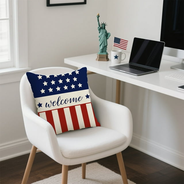 Funda de almohada del Día de la Independencia, funda de cojín con letras de la bandera, funda de almohada estampada para oficina, funda de cojín de lino para sofá