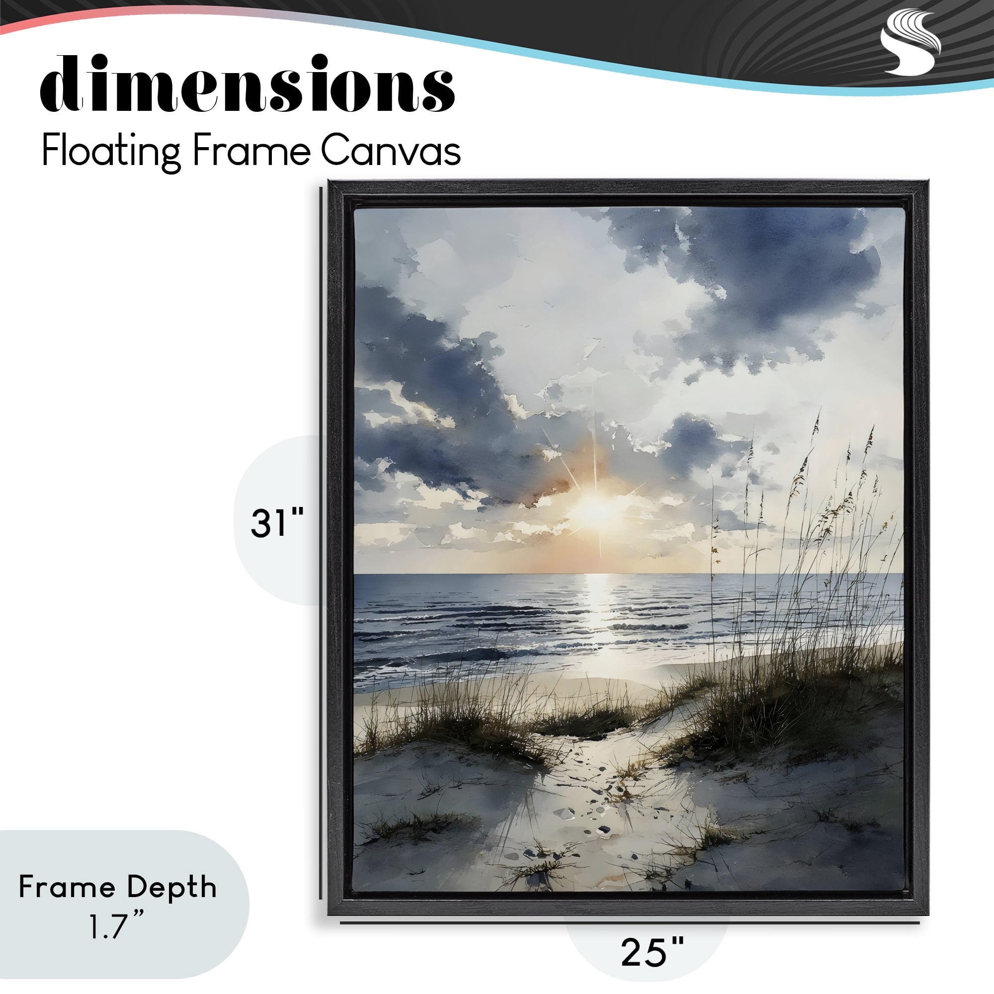Stupell Industries Ocean Sunrise over Sandy Dunes Black Framed Floater Canvas Wall Art, design by Franklyn Gregory