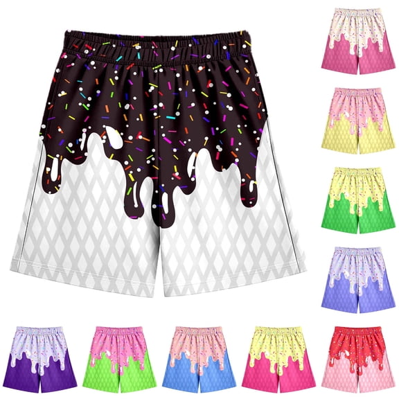 OSOLU Children Boys Shorts Ice Cream Print Baseball Elastic Waistband with Pocket Comfortable Everyday Wear Sporty Training Shorts