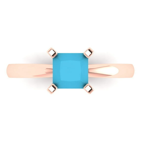 Clara Pucci 14K Rose Gold 1ct Turquoise Solitaire Ring for Women