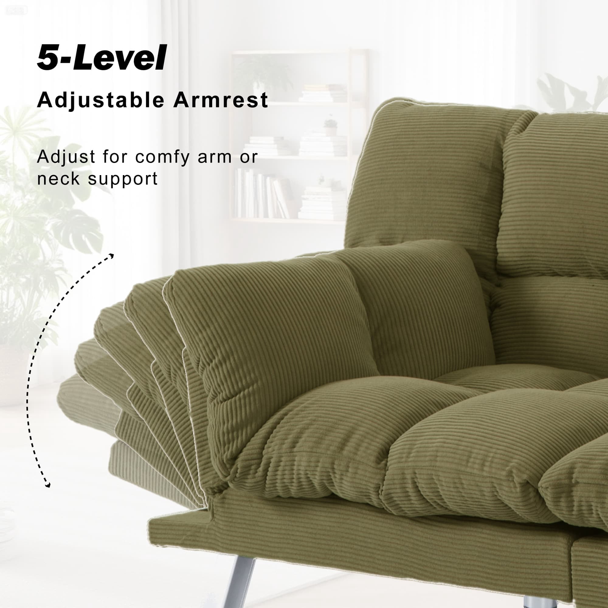 Gewnee Pullout Couch Bed,3 in 1 Convertible Sleeper Sofa Bed,Futon Corduroy Loveseat with Adjustable Backrest for Apartment and Office.Green