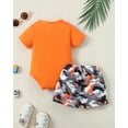 thumbnail image 3 of Kucnuzki Newborn Baby Boys Summer Outfits 0-3 Months Casual Clothing Sets Short Sleeves Letter Print Romper Top Camouflage Print Shorts Sets 2pcs Orange, 3 of 8