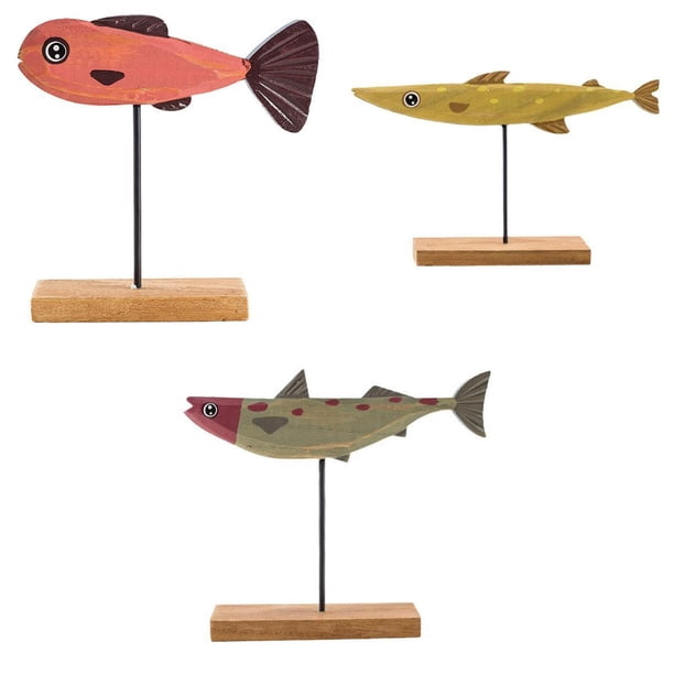 3 adornos nórdicos de madera con forma de pez para decoración de animales, para cafetería, hogar, sala de estar y dormitorio. amarillo rojo gris