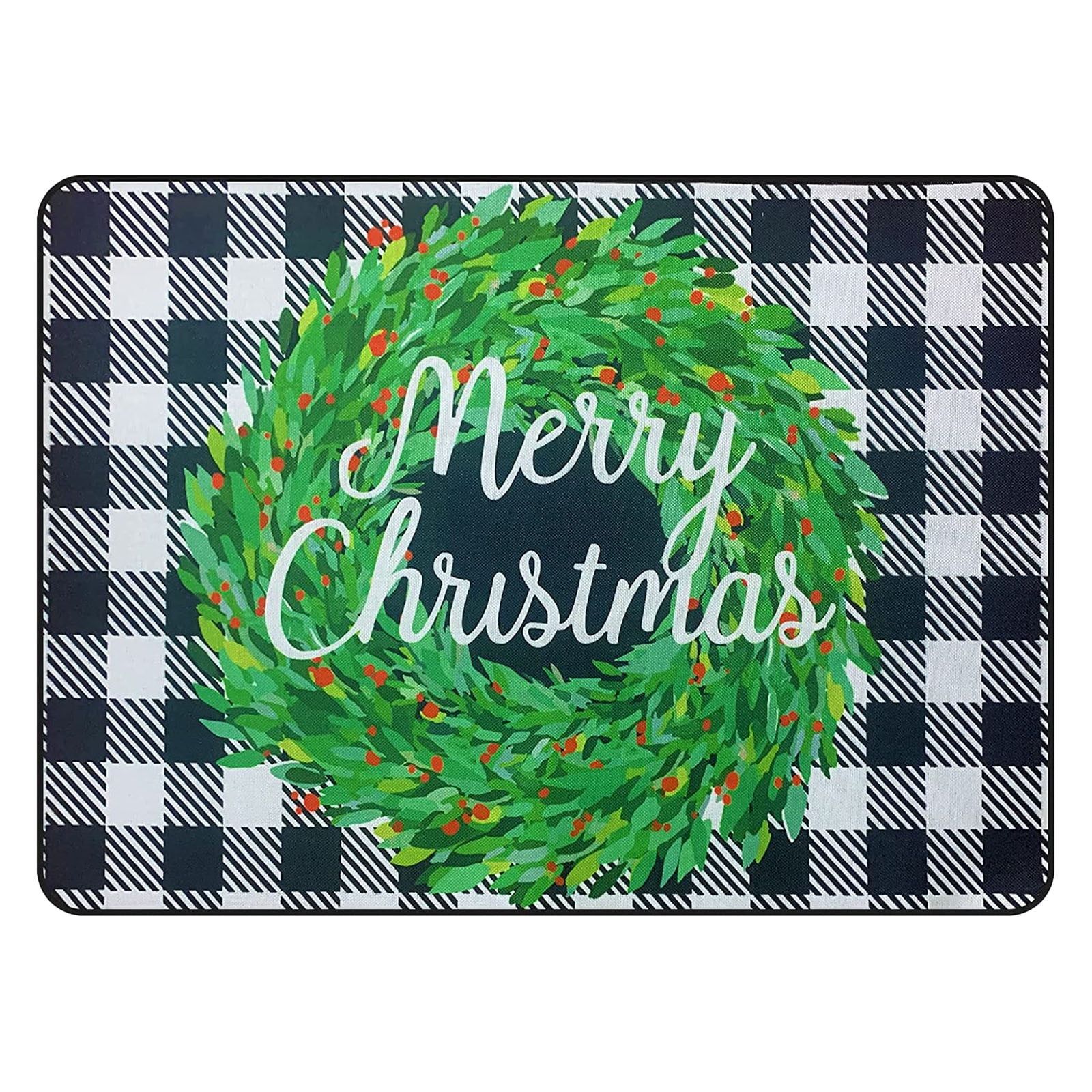 QISIWOLE Merry Christmas Doormat Buffalo Plaid Floor Mat Christmas