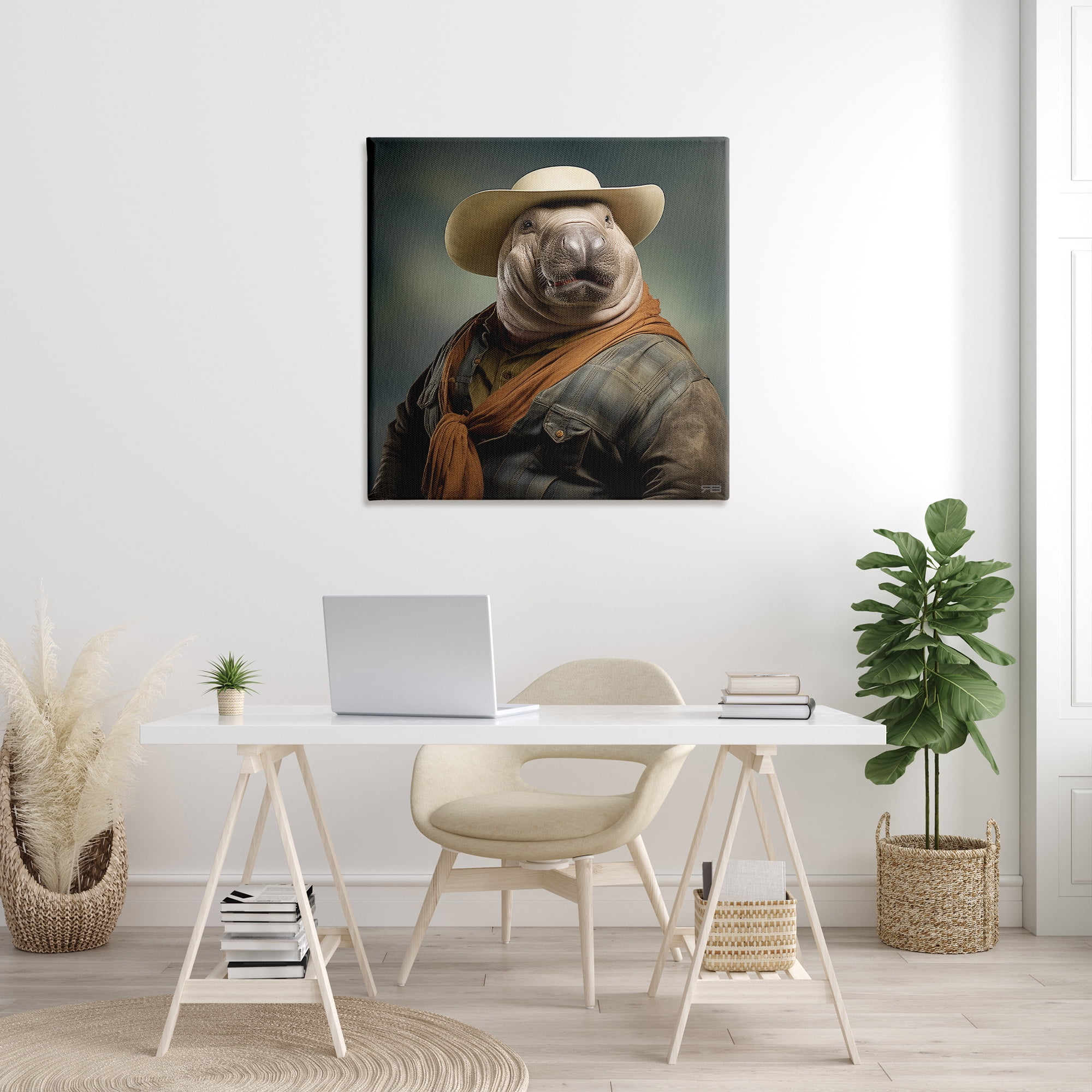 Stupell Industries Cowboy Manatee Portrait Animals & Insects Painting Gallery Wrapped Canvas Art Print Wall Art, 36 x 36