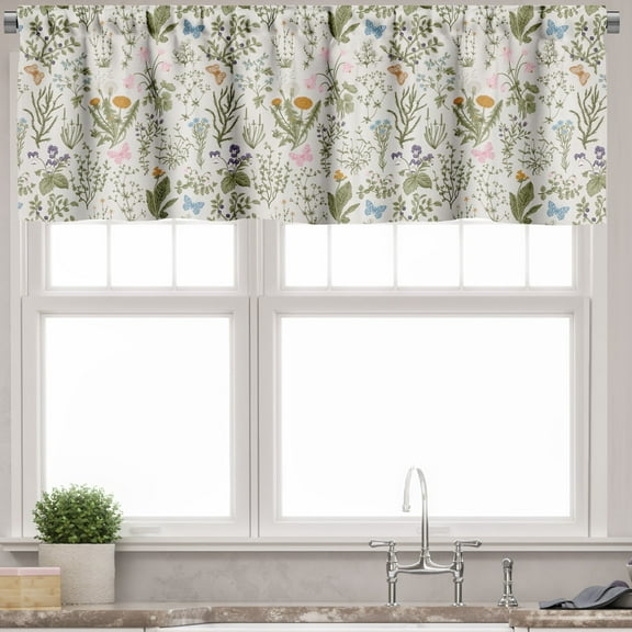 Ambesonne Floral Valance Pack of 2, Vintage Garden Plants, 54"X18", Reseda Green Beige
