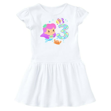 

Inktastic Third Birthday Mermaid with Fish and Crab Gift Toddler Girl Dress