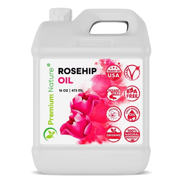 Huile de Graines et de Fruits d'Églantier Pressée à Froid Non Raffinée - 473 ml - Format en Vrac - Huile pour la Peau