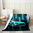 thumbnail image 2 of Race Car Blanket Neon Lights Sports Car Fuzzy Blanket Extreme Sport Vehicles Fleece Blanket Speed Racing Car Bed Blanket for Sofa Bed Couch,Teal Throw 50x60, 2 of 4