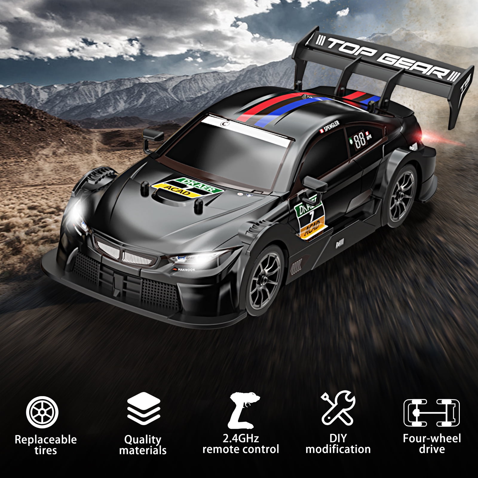 RC Drift Car, 1:16 High Speed Remote Control Racing Car with Headlight Drifting Tires and Racing Tires for Adults and Kids