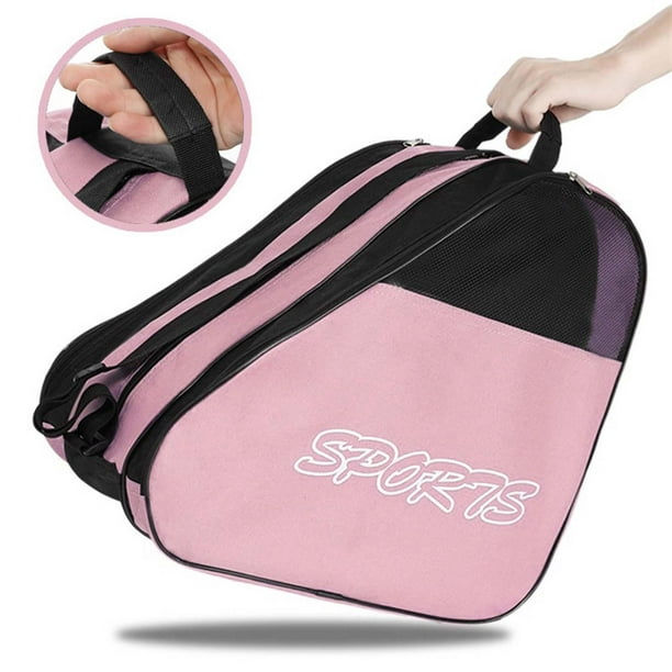 2Pcs Portable Skating Shoes Bag ,Ice Skating Bag Adjustable Shoulder Strap,  Breathable Kids Inline Skates Bag Case, Handbags Roller Skates Bag Pink