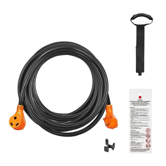 KFFKFF 25 ft Extension Cable for RV, 30 Amp, Durable STW Power Cable, NEMA TT-30R to TT-30P, Includes LED Handle & 15A Adapter, Suitable for RVs, Trailers, Generators, ETL Certified