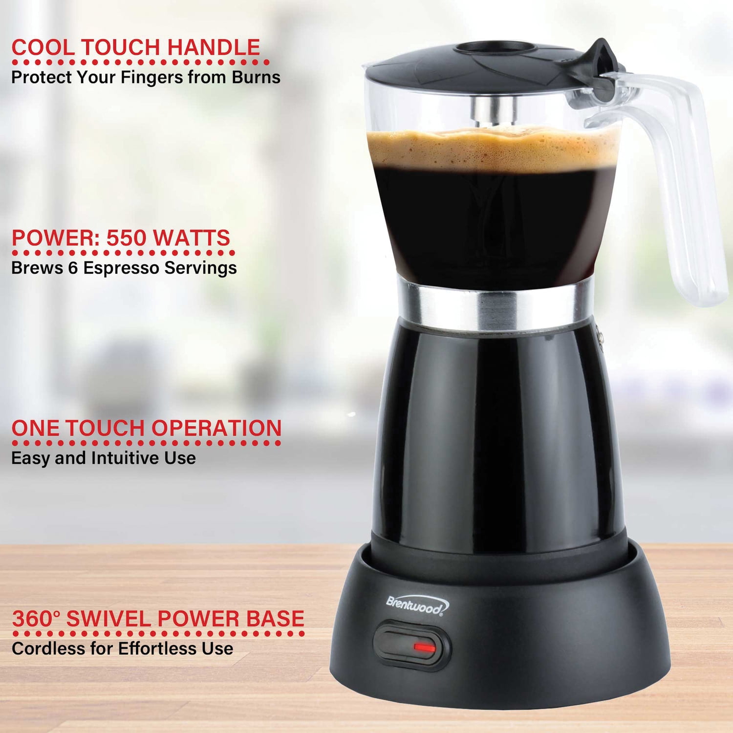 Brentwood 6-Cup Electric Moka Pot Espresso Machine, Black