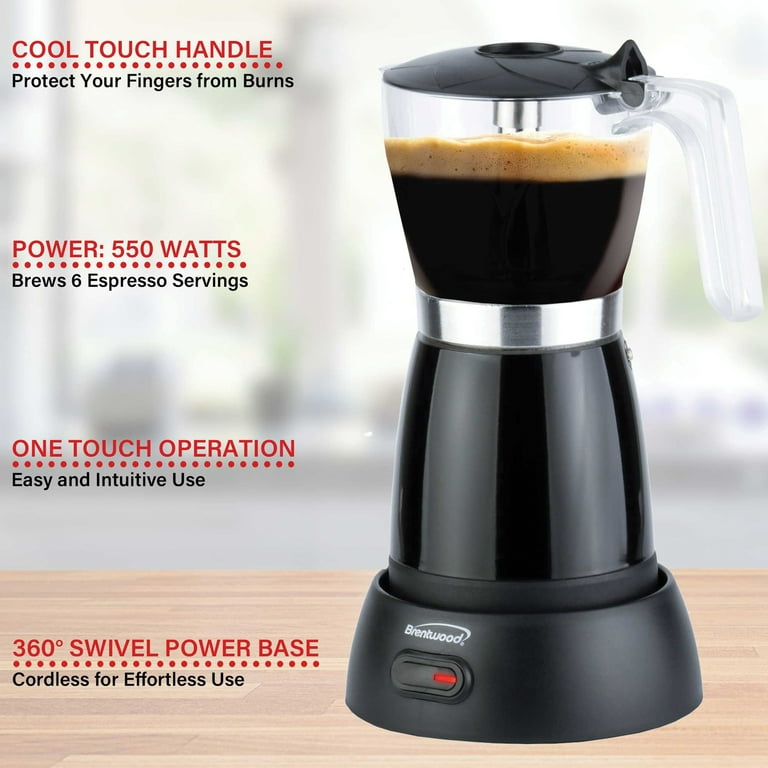 Brentwood 6-Cup Electric Moka Pot Espresso Machine, Black