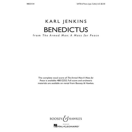 Boosey and Hawkes Benedictus from The Armed Man: A Mass for Peace (SATB & Piano (opt. Cello)) SATB composed by Karl