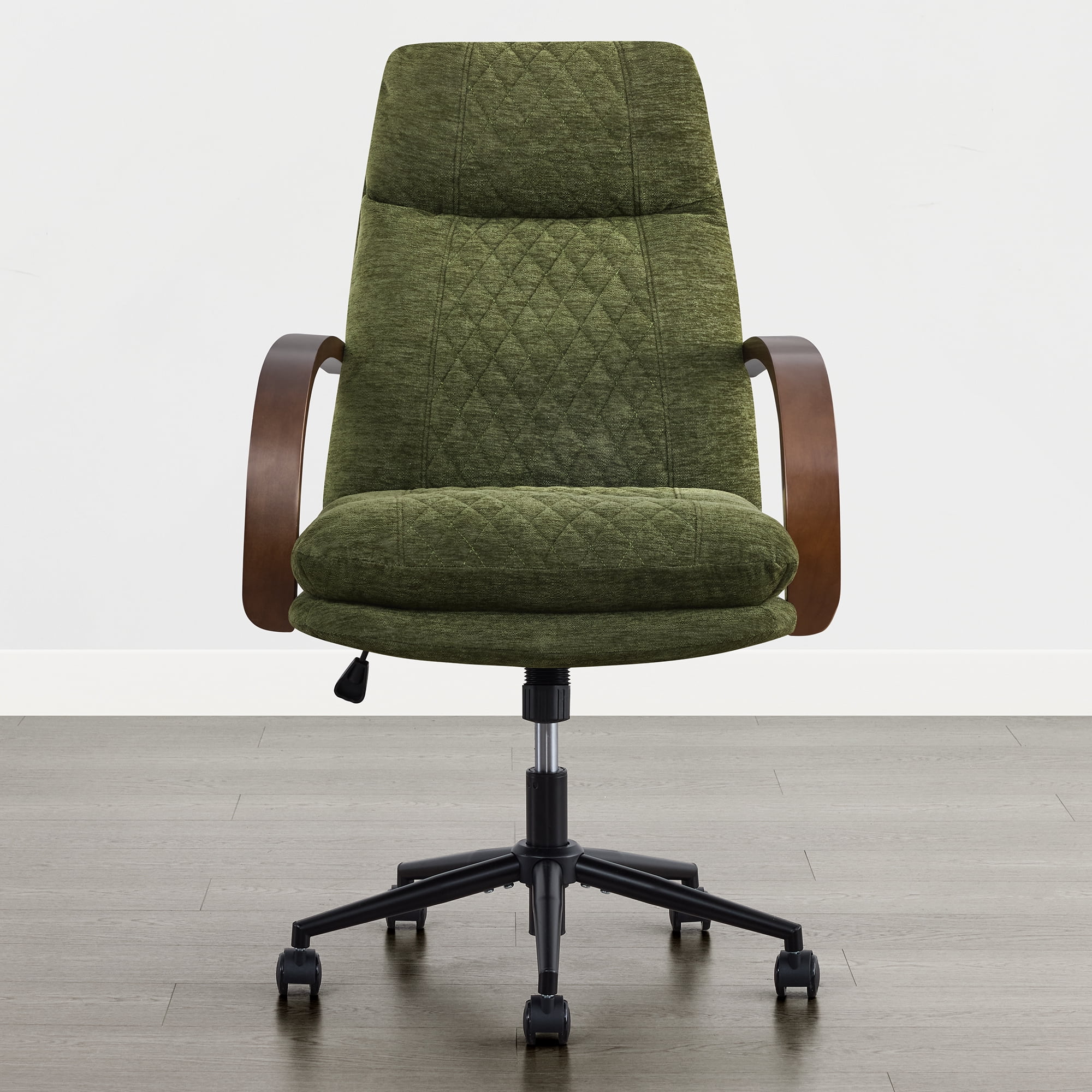 Spruce & Spring Modern Ergonomic Swivel Office Chair with Bentwood Arms, Upholstered High Back Desk Chair with Tilt Function and Durable Metal Base, Moss Green