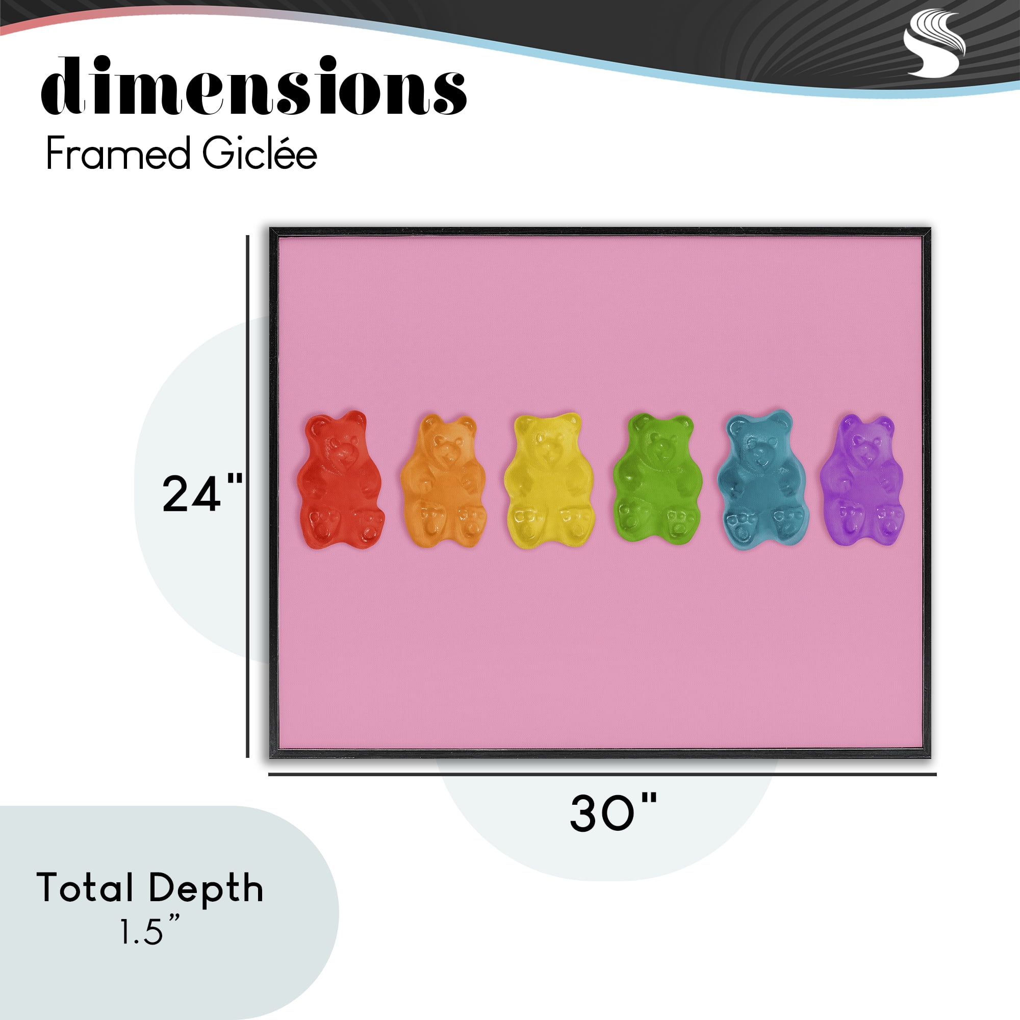 Stupell Industries Rainbow Gummy Bears on Pink Black Framed Giclee Art, design by LISH Creative