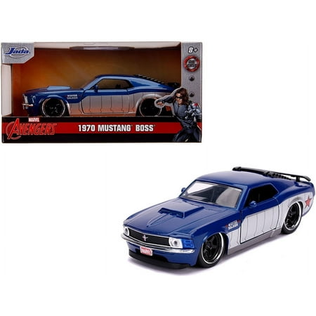 1970 Ford Mustang Boss Blue Metallic and Silver Winter Soldier Avengers Marvel Series 1/32 Diecast Model Car by Jada