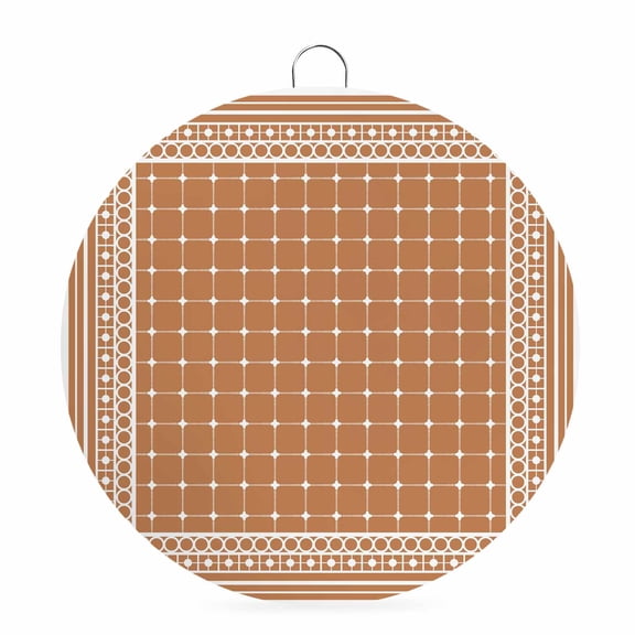 Welcome Sign for Front Door, Burnt Orange White Border Grids Round Metal Wall Art Wreaths, Geometric Frames Lines Outdoor Indoor Wall Hanging Sign for Porch Decor Housewarming Gifts 7.9 Inch