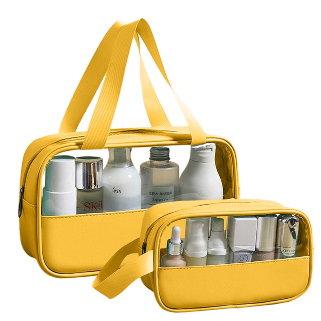 Dos bolsas de maquillaje transparentes empalmadas, bolsa de ducha y lavado de PVC, bolso de mano impermeable de PU