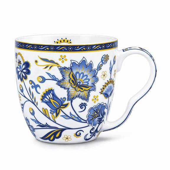 LanHong 16 oz Bone China Coffee Mug, Floral Coffee Tea Cup with Handle, Microwave and Dishwasher Safe Coffee Cup Gift for Friend Colleague Dad Mom