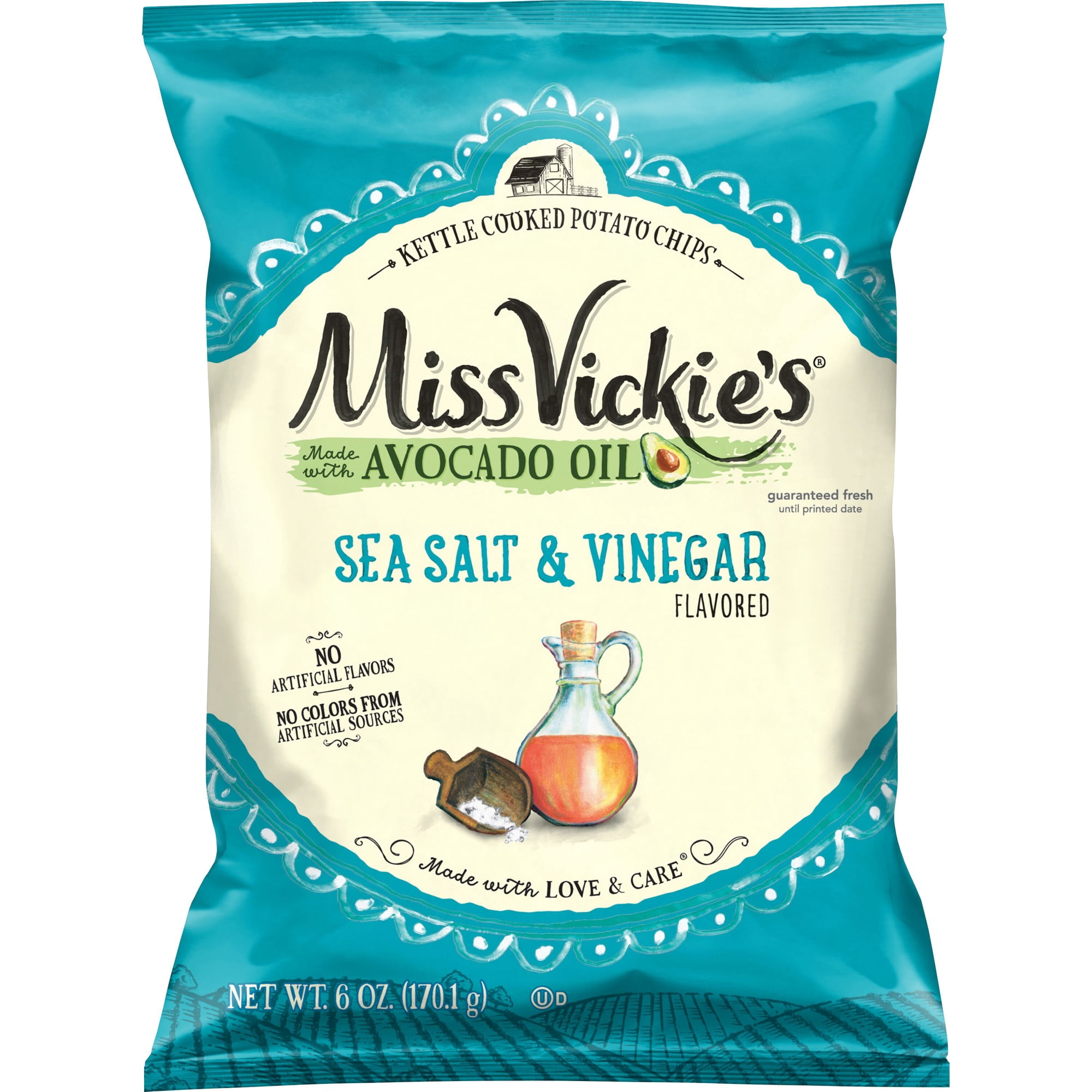Miss Vickies Sea Salt & Vinegar Avocado Oil Kettle Cooked Potato Chips Bag, 6 oz Bag