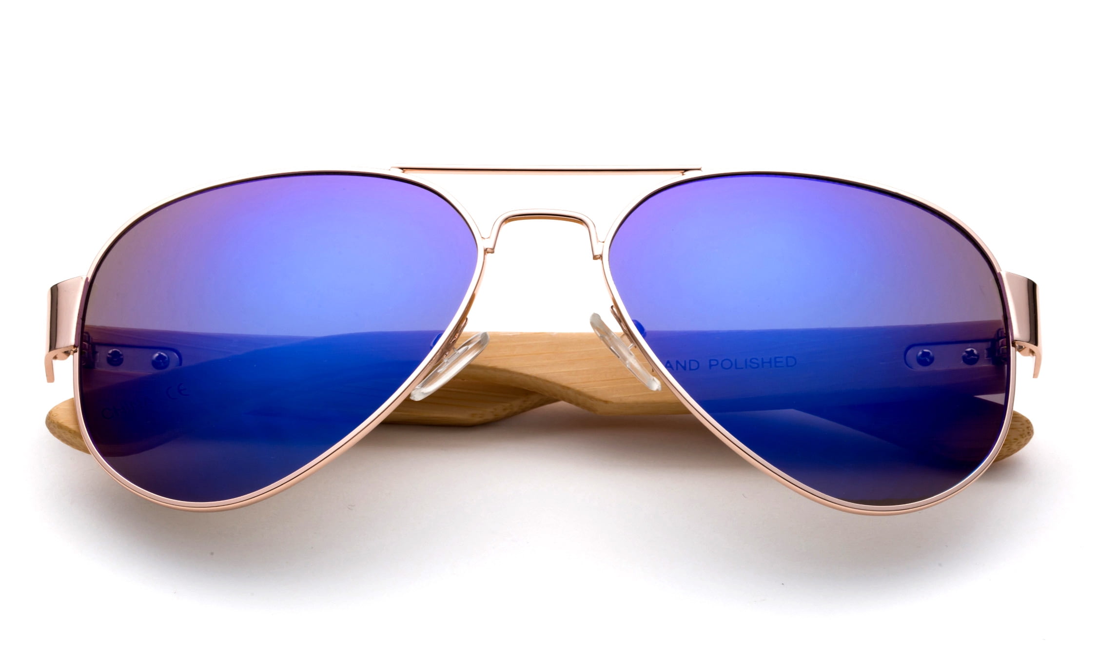 Sky Blue Mirror GOLD Metal Frame Aviator Large Big Sunglasses 1106 Small DEFECTS 