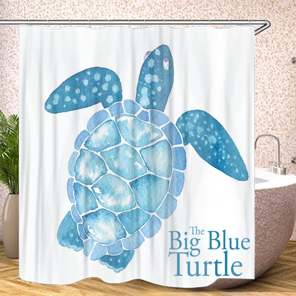 Green Sea Turtles Beach Theme Fabric Shower Curtain Sets Bathroom Blue