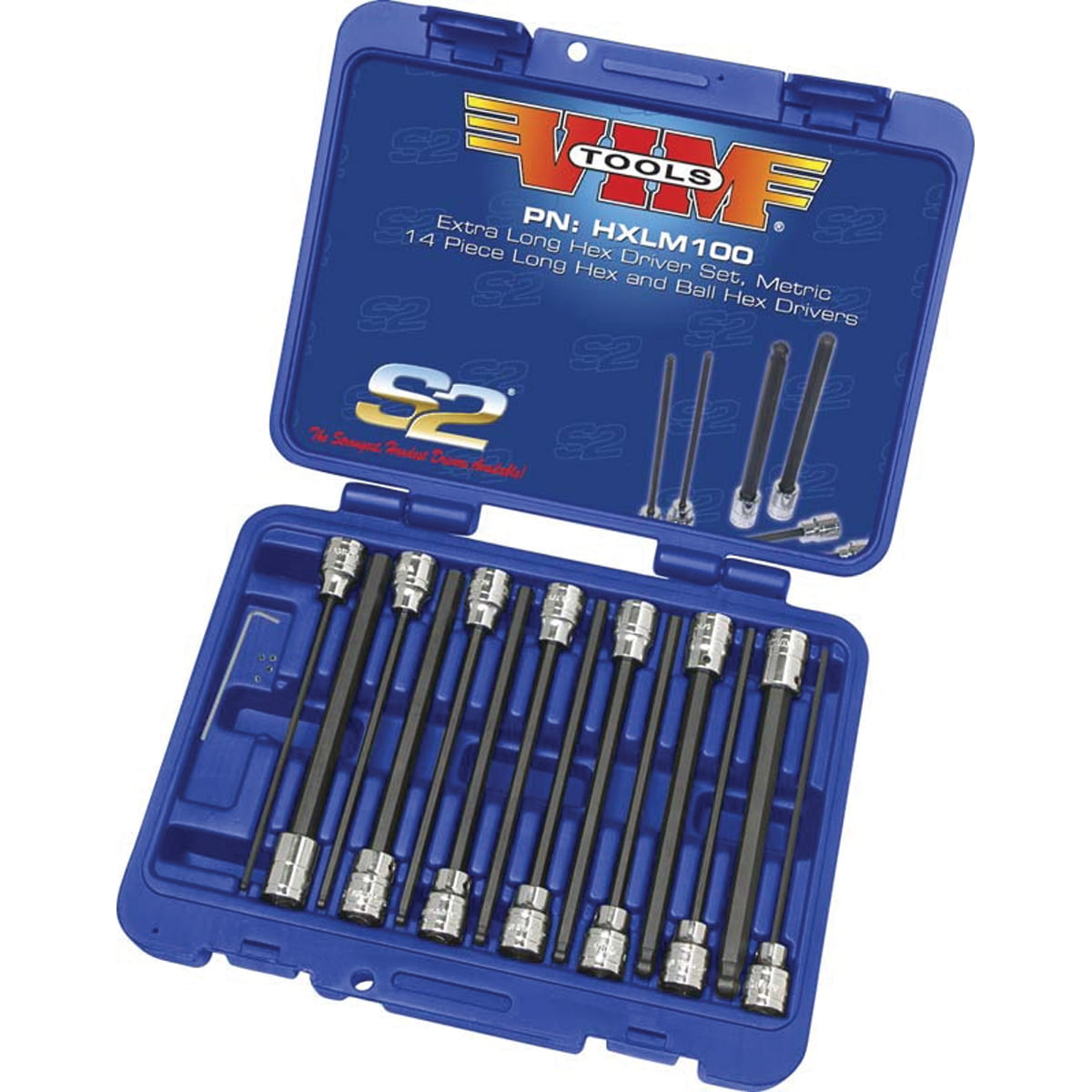 14Pc. 3/8in. Sq. Dr. SAE Extra Long HexBall Hex Driver Set