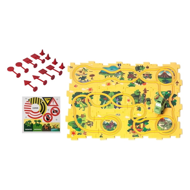 Rompecabezas Play Play Set Slot Rail Toys Sheem Diy Ensamble de ferrocarril Construcción de juguetes Bloques de construcción de vías para niños de más Tema del dinosaurio