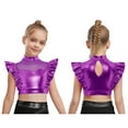 thumbnail image 6 of Nyeemya Kids Girls Metallic Jazz Hip-Hop Dance Shirt Rhinestone Adorned Ruffle Sleeveless Crop Top Purple 16, 6 of 6