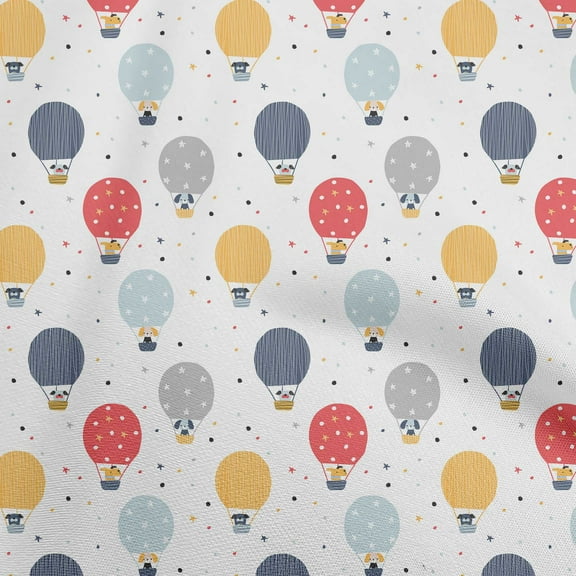 oneOone Velvet Off White Fabric Hot Air Balloon,Clouds & Rocket Transport Diy Clothing Quilting Fabric Print Fabric By Yard 58 Inch Wide