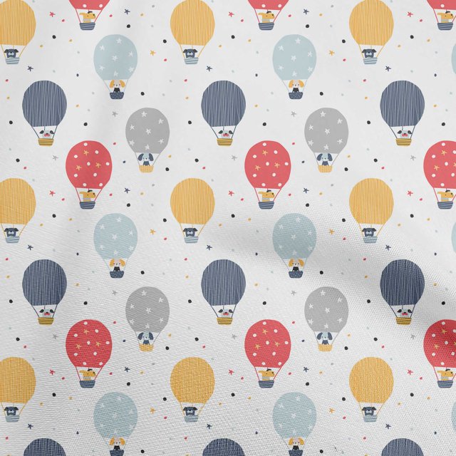 oneOone Polyester Lycra Off White Fabric Hot Air Balloon,Clouds & Rocket Transport Craft Projects Decor Fabric Printed By The Yard 56 Inch Wide