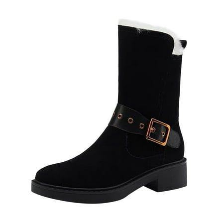 

TAIAOJING Women Boots Ladies Solid Color Suede Snow Boots Belt Buckle Flat Short Boots Fashion Shoes