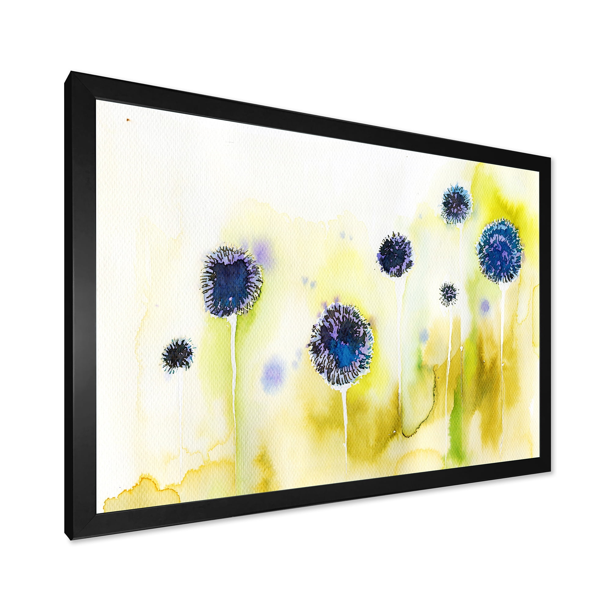Designart 'Abstract Blue Flowers In The Meadow' Traditional Framed Art Print