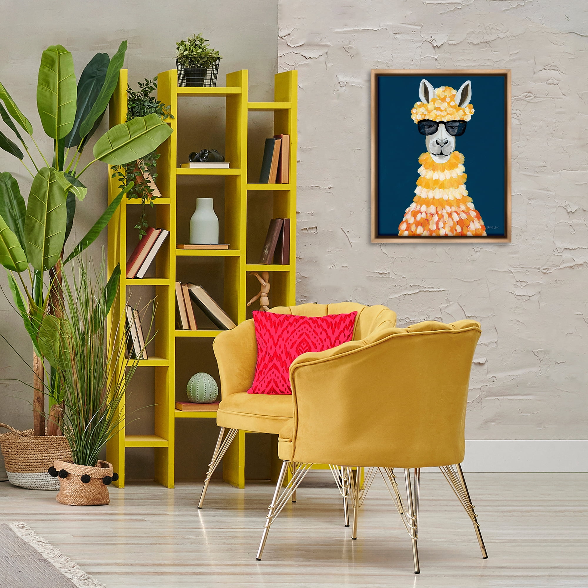 Stupell Industries Fashionista Alpaca Portrait Animals Painting Brown Floater Framed Canvas Art Print Wall Art, 17 x 21