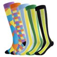 thumbnail image 1 of KAWELL Calcetines de compresión para mujeres y hombres, calcetines hasta la rodilla con soporte de 15-20 mmHg para correr, enfermería, atletismo,5 Pairs-Multicoloured e,Large-X-Large, 1 of 5