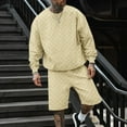 thumbnail image 6 of Fgnfyis 2025 Men's Loose Casual Checkerboard Sports Shorts Crew Neck Long Sleeve T Shirt Two Piece Set 2 Piece Sets Men Outfit Khaki S, 6 of 9