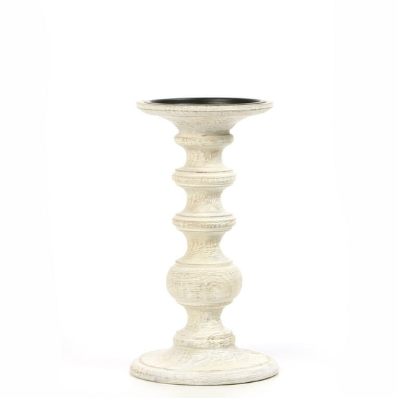 Hosley 9 inch High, White Wooden Pillar Candle Holder